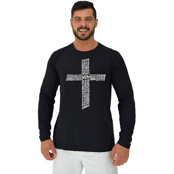 Camiseta Manga Longa Moletinho MXD Conceito Crucifixo Motivacional