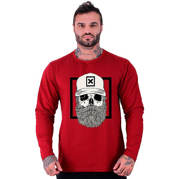 Camiseta Manga Longa Moletinho MXD Conceito Skull Beard X Boné