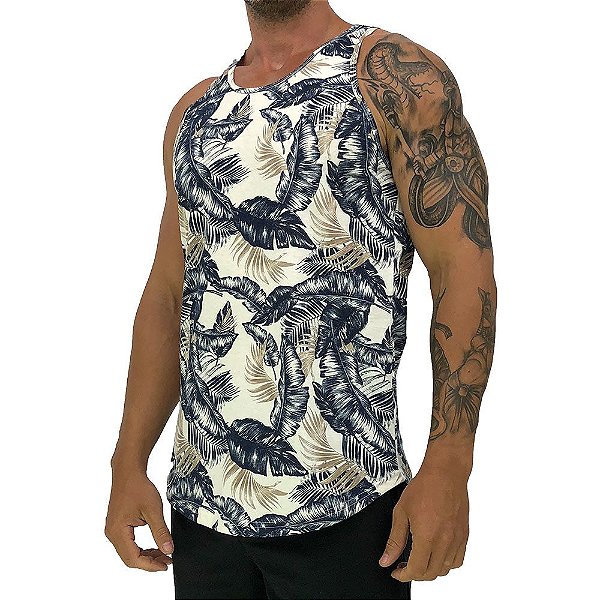 Regata Longline Masculina MXD Conceito FullPrint Floral Marfim