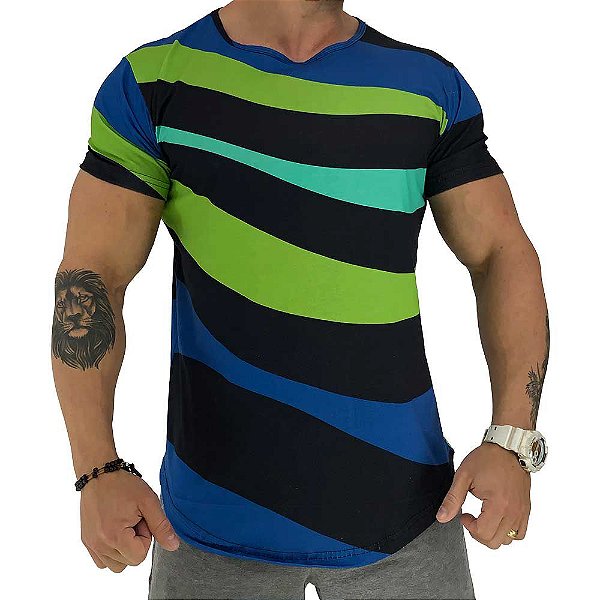 Camiseta Longline Fullprint Masculina MXD Conceito Ondulação Colorida