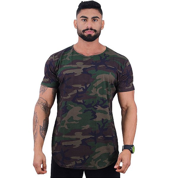 Camiseta Longline Fullprint Masculina MXD Conceito Camuflado Escuro