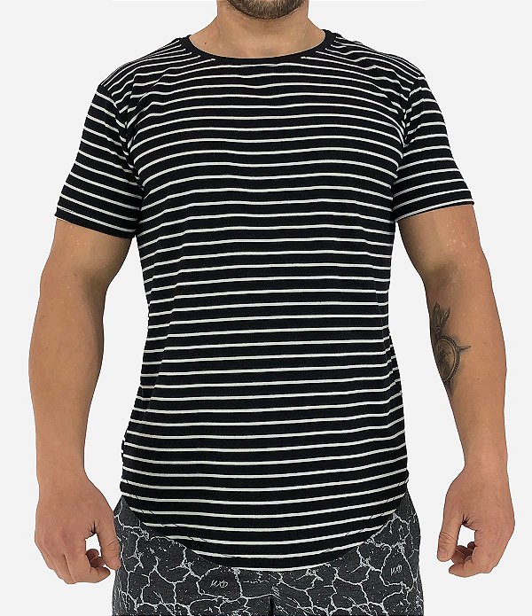 Camiseta Longline Fullprint Masculina MXD Conceito Listras Brancas