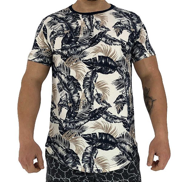 Camiseta Longline Fullprint Masculina MXD Conceito Folhas do Dia