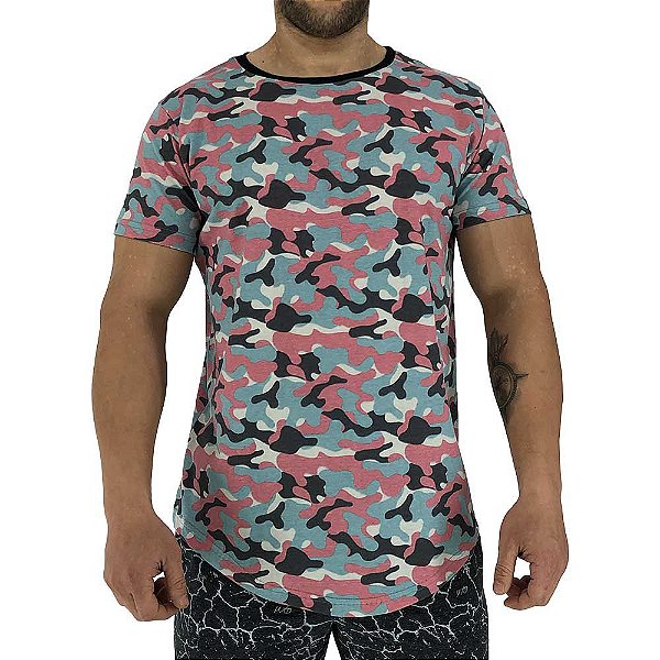 Camiseta Longline Fullprint Masculina MXD Conceito Camuflado Rosa