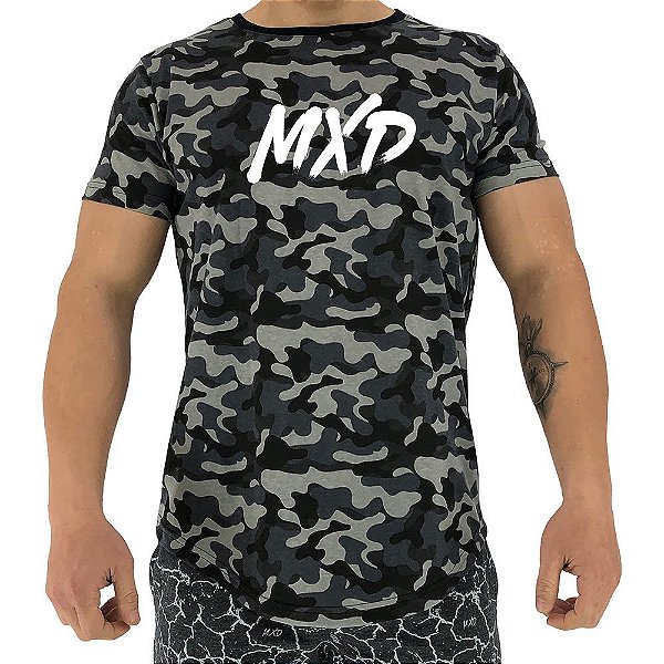 Camiseta Longline Fullprint Masculina MXD Conceito Camuflado Cinza Escuro
