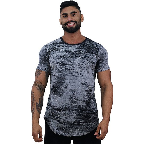 Camiseta Longline Fullprint Masculina MXD Conceito Cinza Corrosivo