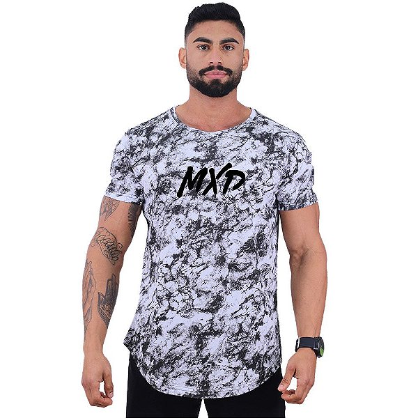 Camiseta Longline Fullprint Masculina MXD Conceito Mármore Branco