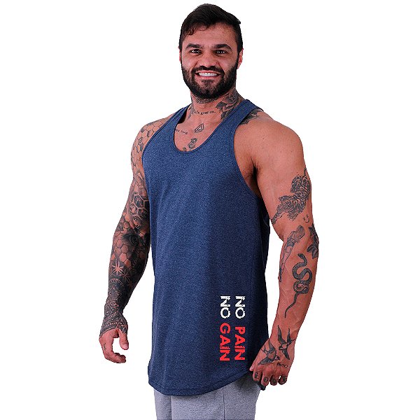 Regata Longline Masculina MXD Conceito Estampa Lateral No Pain No Gain Vertical