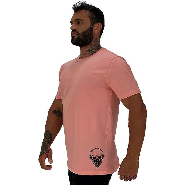 Camiseta Tradicional Masculina MXD Conceito Estampa Lateral Caveira Headphones e Máscara