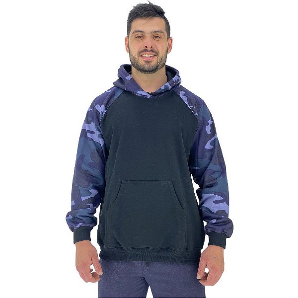 Blusa Moletom Masculino MXD Conceito Com Touca Manga Camuflado Azul