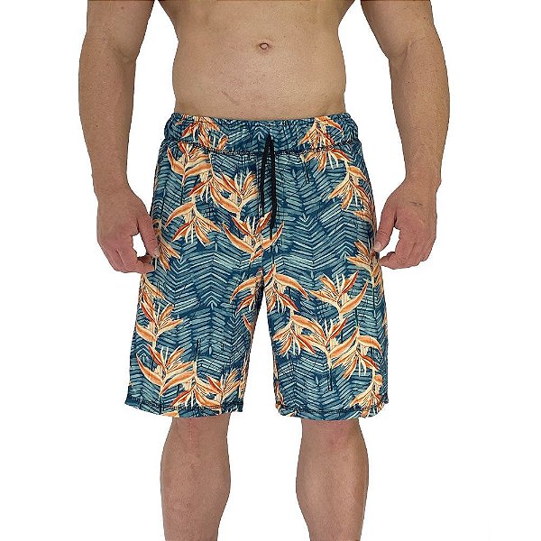 Bermuda Masculina Moletom MXD Conceito Floral Laranja