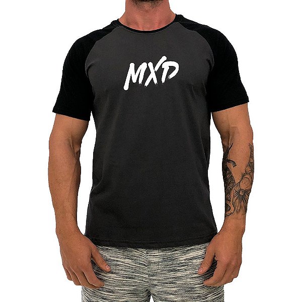 Camiseta Tradicional Masculina MXD Conceito Raglan Chumbo e Preto