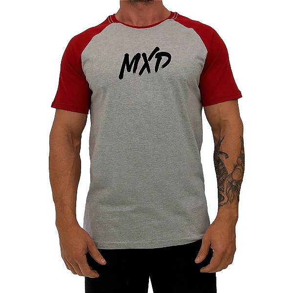 Camiseta Tradicional Masculina MXD Conceito Raglan Mescla e Vermelho