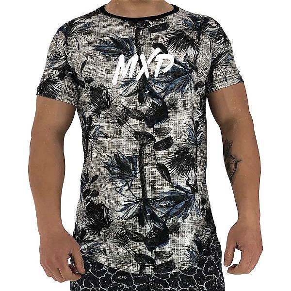Camiseta Longline Fullprint Masculina MXD Conceito Flores Silvestres