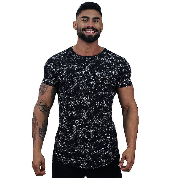 Camiseta Longline Fullprint Masculina MXD Conceito Respingos Brancos