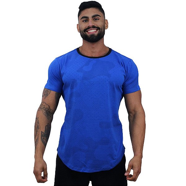 Camiseta Longline Fullprint Masculina MXD Conceito Camuflado Azul Riscos