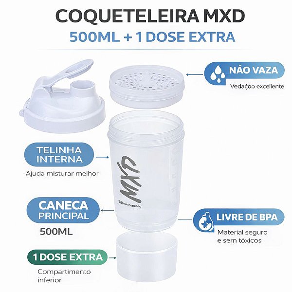 Coqueteleira Duas Doses Academia MXD Conceito Branco 500ML
