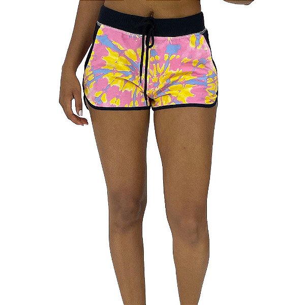 Shortinho Feminino Moletinho MXD Conceito Tie Dye Rosa Bebê E Amarelo