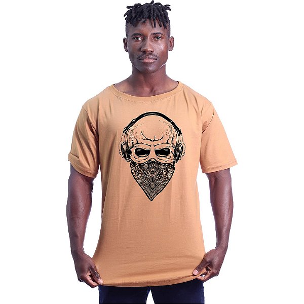 Camiseta Morcegão Masculina MXD Conceito Caveira com Bandana e Fone