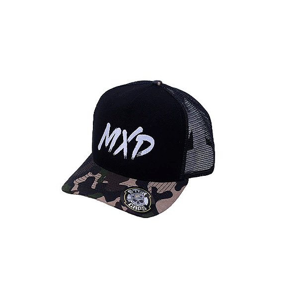 Boné Trucker MXD Conceito Unissex Preto Aba Camuflada