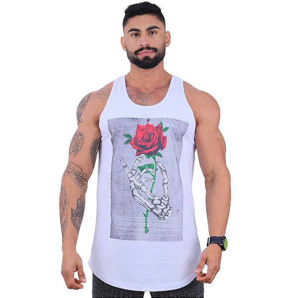 Regata Longline Masculina MXD Conceito Limitada Mão De Ossos Com Flor