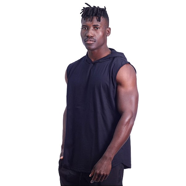 Regata Machão com Capuz Longline MXD Conceito 100% Algodão Preto Básico