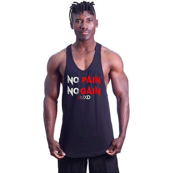 Regata Longline Super Cavada Masculina MXD Conceito No Pain No Gain Corroído