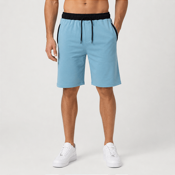 Bermuda Masculina Moletom MXD Conceito Azul Celeste Liso