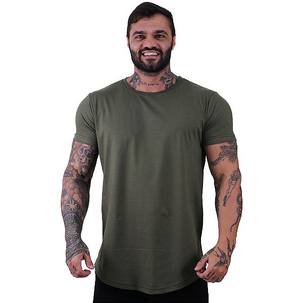 Camiseta Longline 100% Algodão Masculina MXD Conceito Verde Musgo Militar