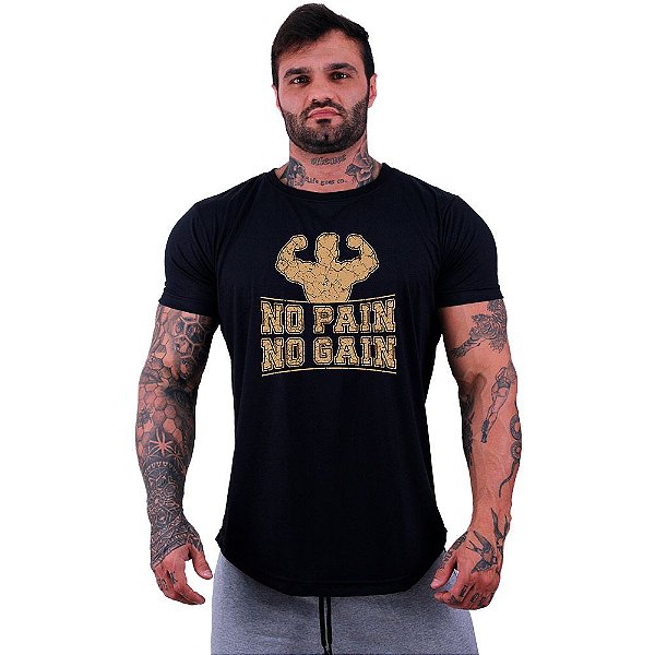 Camiseta Longline Masculina Manga Curta MXD Conceito No Pain No Gain Strong
