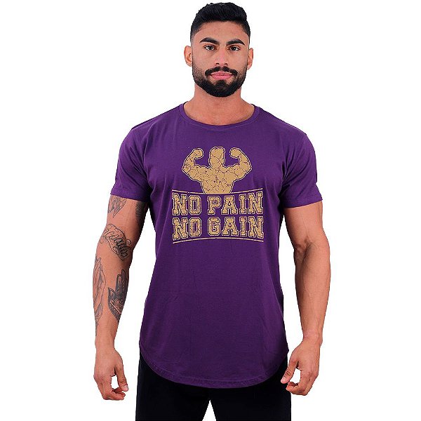 Camiseta Longline Masculina Manga Curta MXD Conceito No Pain No Gain Strong