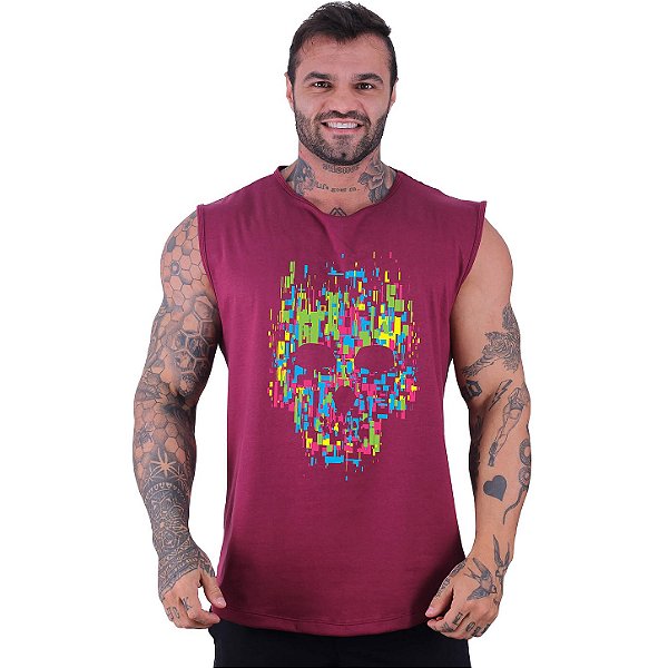 Regata Machão Longline Sem Manga MXD Conceito Caveira Formas Geométricas