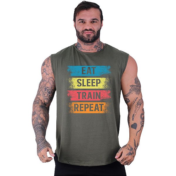 Regata Machão Longline Sem Manga MXD Conceito Eat Sleep Train Repeat