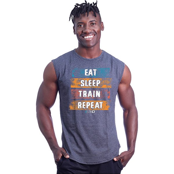 Regata Machão Longline Sem Manga MXD Conceito Eat Sleep Train Repeat