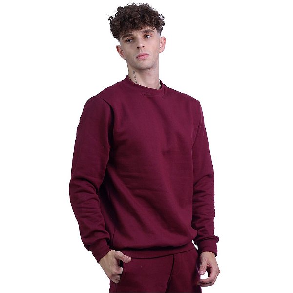 Blusa Moletom Lisa Basic Masculina MXD Conceito Sem Touca Bordô