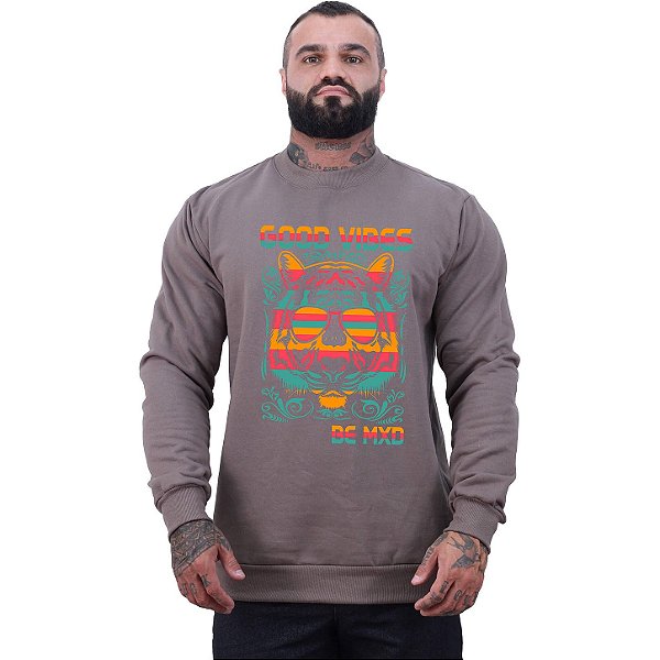 Blusa Moletom Basic Masculina MXD Conceito Sem Touca Leão Good Vibes