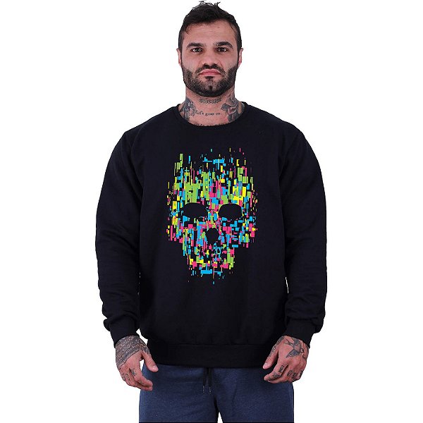 Blusa Moletom Basic Masculina MXD Conceito Sem Touca Caveira Abstrata