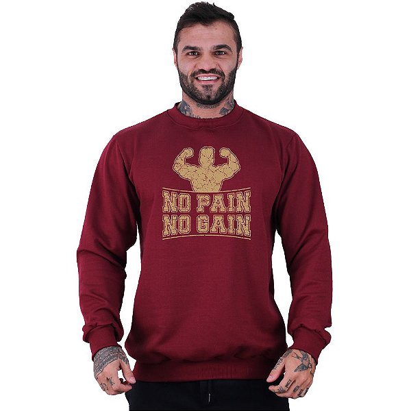 Blusa Moletom Basic Masculina MXD Conceito Sem Touca Strong No Pain No Gain