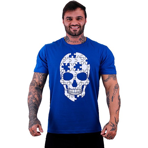 Camiseta Tradicional Masculina Manga Curta MXD Conceito Puzzle Skull