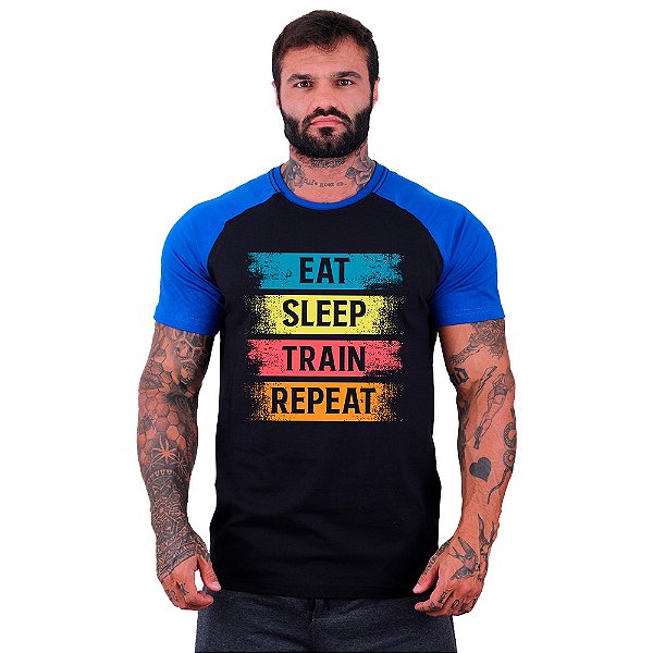 Camiseta Tradicional Manga Curta MXD Conceito Eat Sleep Train Repeat