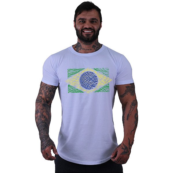 Camiseta Longline Masculina MXD Conceito Bandeira Brasil Rabiscos