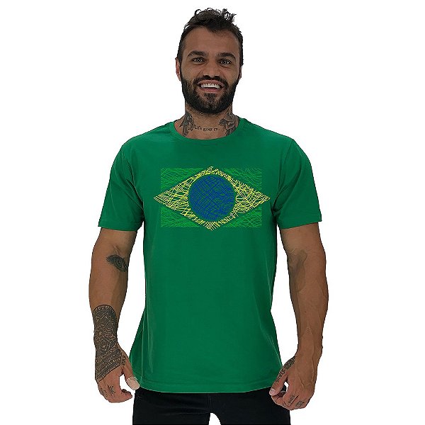 Camiseta Tradicional Masculina MXD Conceito Bandeira Brasil Rabiscos