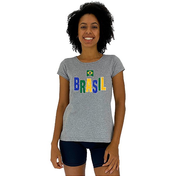 Camiseta Babylook Feminina MXD Conceito Brasil Escrita Colorida