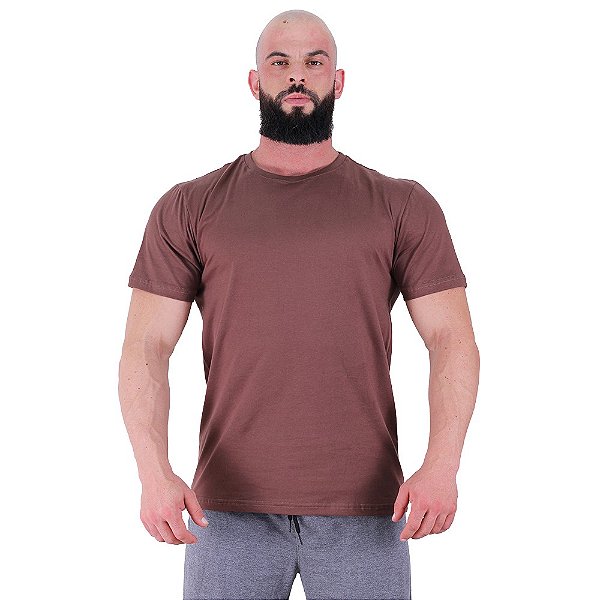 Camiseta Tradicional Masculina MXD Conceito 100% Algodão Marrom Cacau