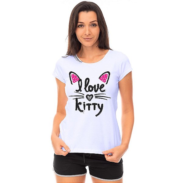 Camiseta Babylook Feminina MXD Conceito I Love Kitty  Eu Amo Gatinha