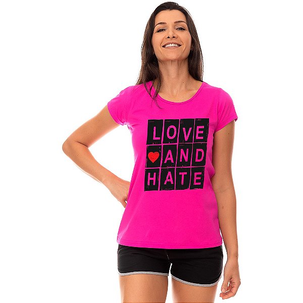 Camiseta Babylook Feminina MXD Conceito Love And Hate Amor e Ódio