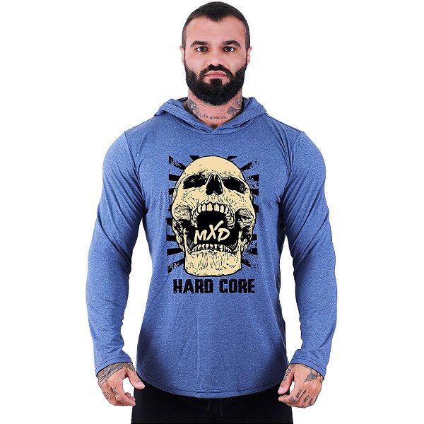 Camiseta Manga Longa Longline Com Touca MXD Conceito Hard Core Skull
