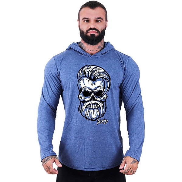 Camiseta Manga Longa Longline Com Touca MXD Conceito Angry Skull