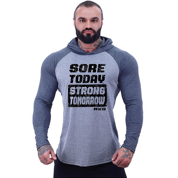 Camiseta Manga Longa Longline Com Touca MXD Conceito Sore Today Strong Tomorrow