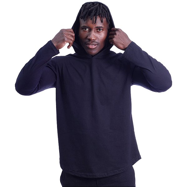 Camiseta Manga Longa Longline Com Touca MXD Conceito Preto
